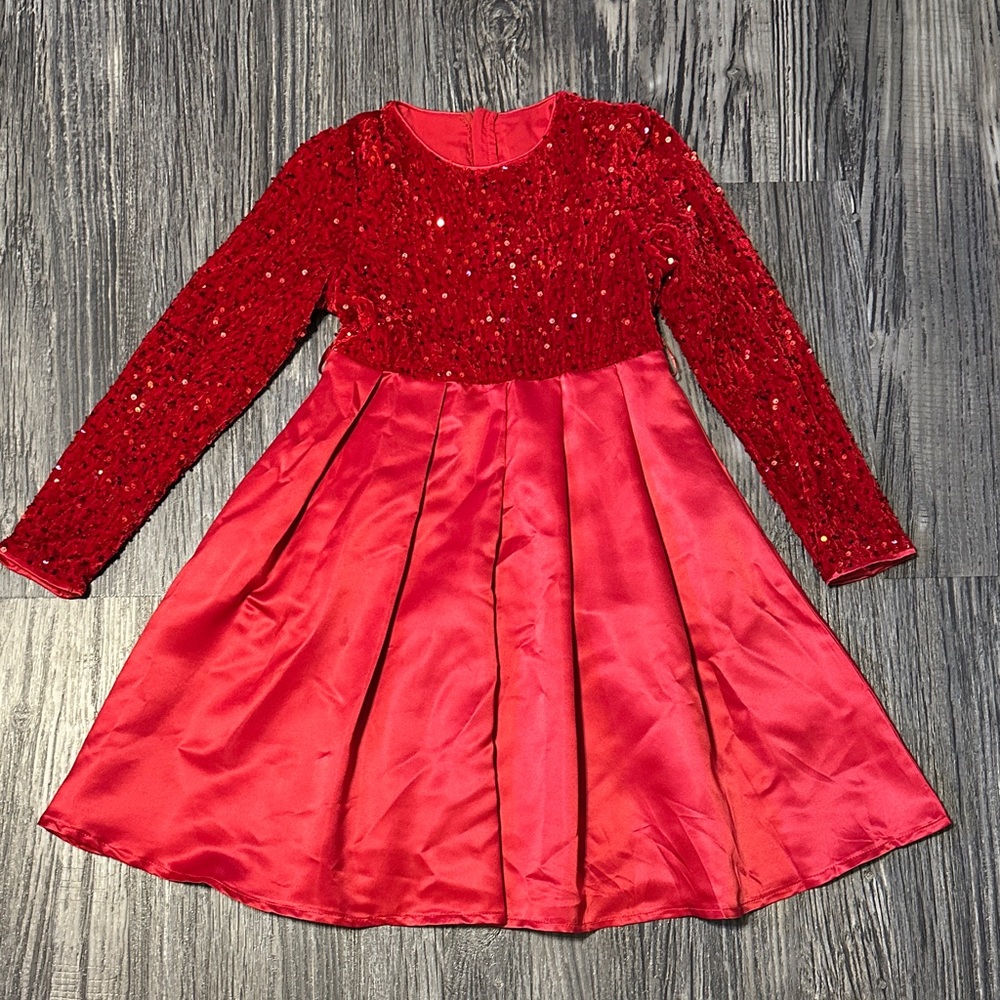 Red Sequin Long Sleeve Dress